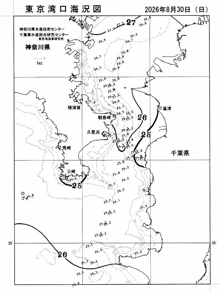海況図, 東京湾口海況図 検索結果, (水温分布 等を図示)