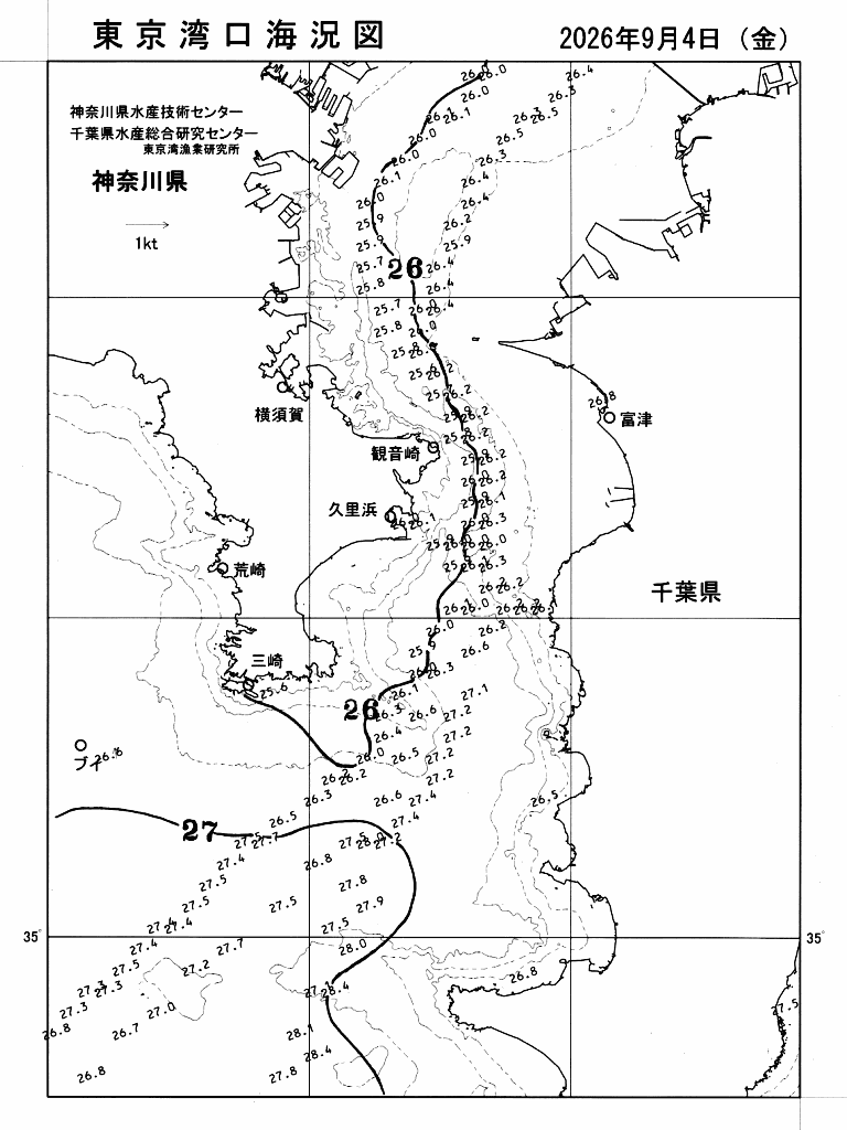 海況図, 東京湾口海況図 検索結果, (水温分布 等を図示)
