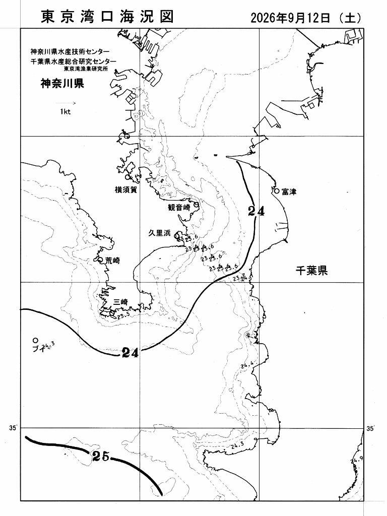 海況図, 東京湾口海況図 検索結果, (水温分布 等を図示)
