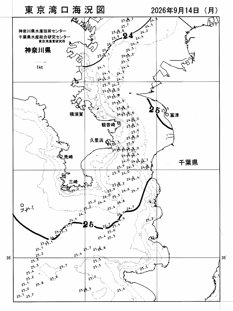 海況図, 東京湾口海況図 検索結果, (水温分布 等を図示)