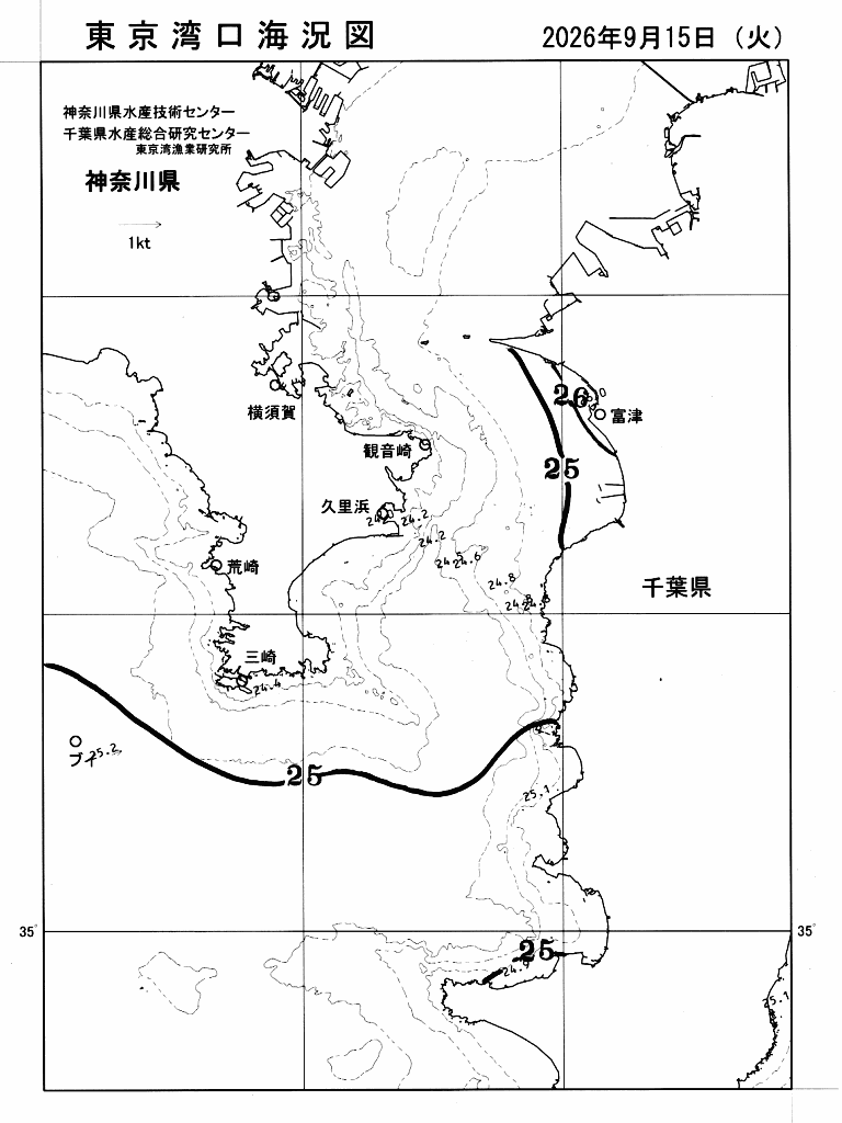 海況図, 東京湾口海況図 検索結果, (水温分布 等を図示)