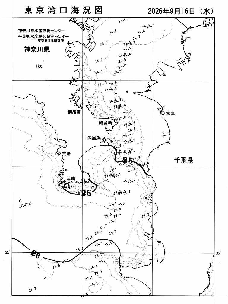 海況図, 東京湾口海況図 検索結果, (水温分布 等を図示)