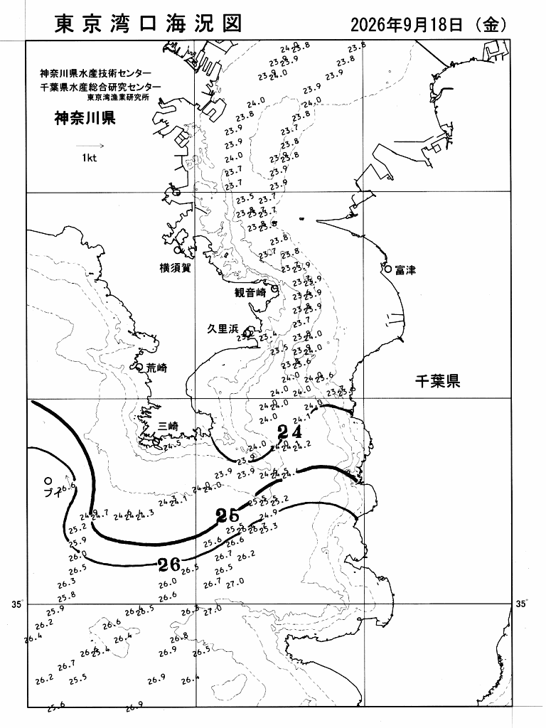 海況図, 東京湾口海況図 検索結果, (水温分布 等を図示)