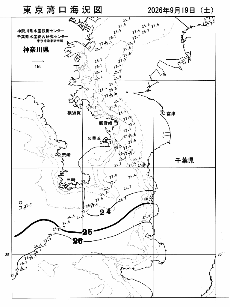 海況図, 東京湾口海況図 検索結果, (水温分布 等を図示)