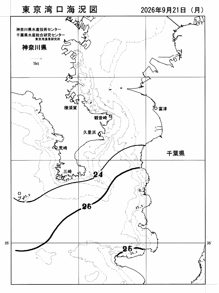 海況図, 東京湾口海況図 検索結果, (水温分布 等を図示)