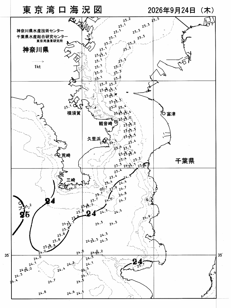 海況図, 東京湾口海況図 検索結果, (水温分布 等を図示)