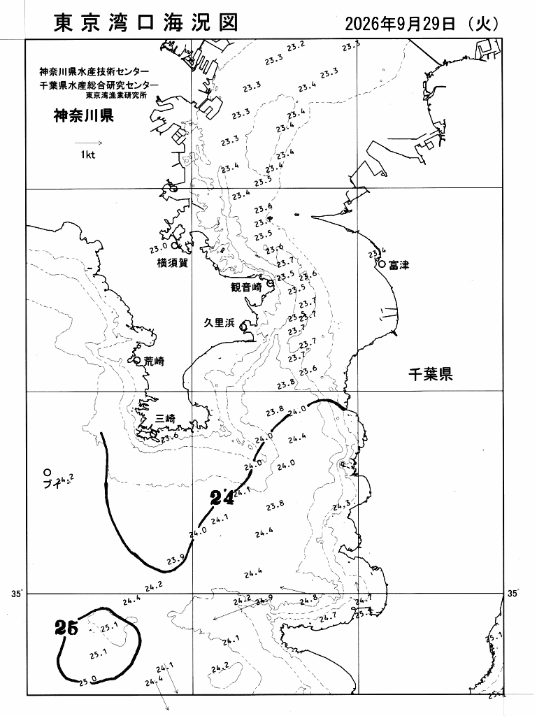 海況図, 東京湾口海況図 検索結果, (水温分布 等を図示)