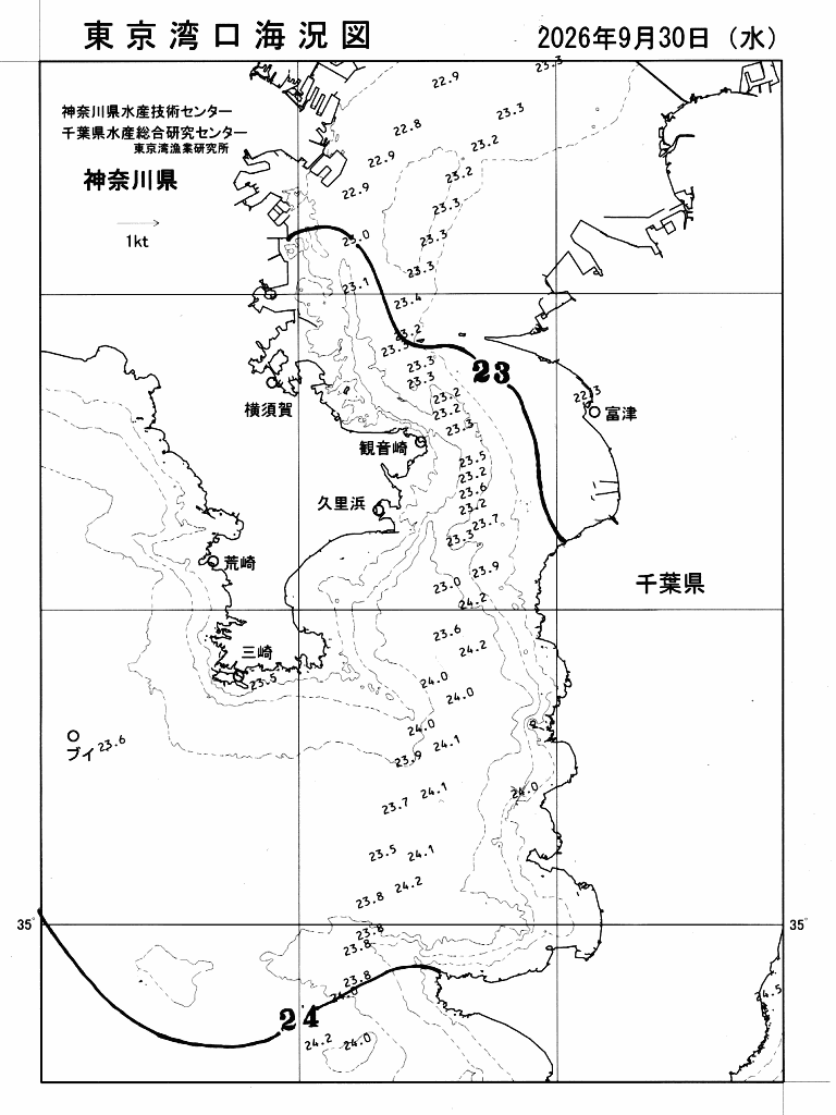 海況図, 東京湾口海況図 検索結果, (水温分布 等を図示)