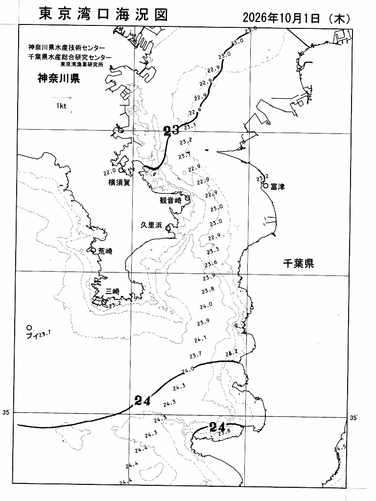 海況図, 東京湾口海況図 検索結果, (水温分布 等を図示)