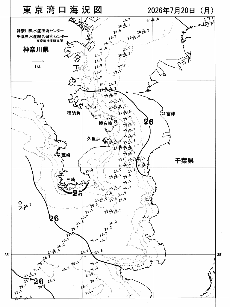海況図, 東京湾口海況図 検索結果, (水温分布 等を図示)